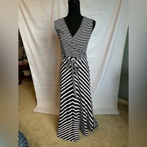 Navy Striped Wrapped front Jersey dress